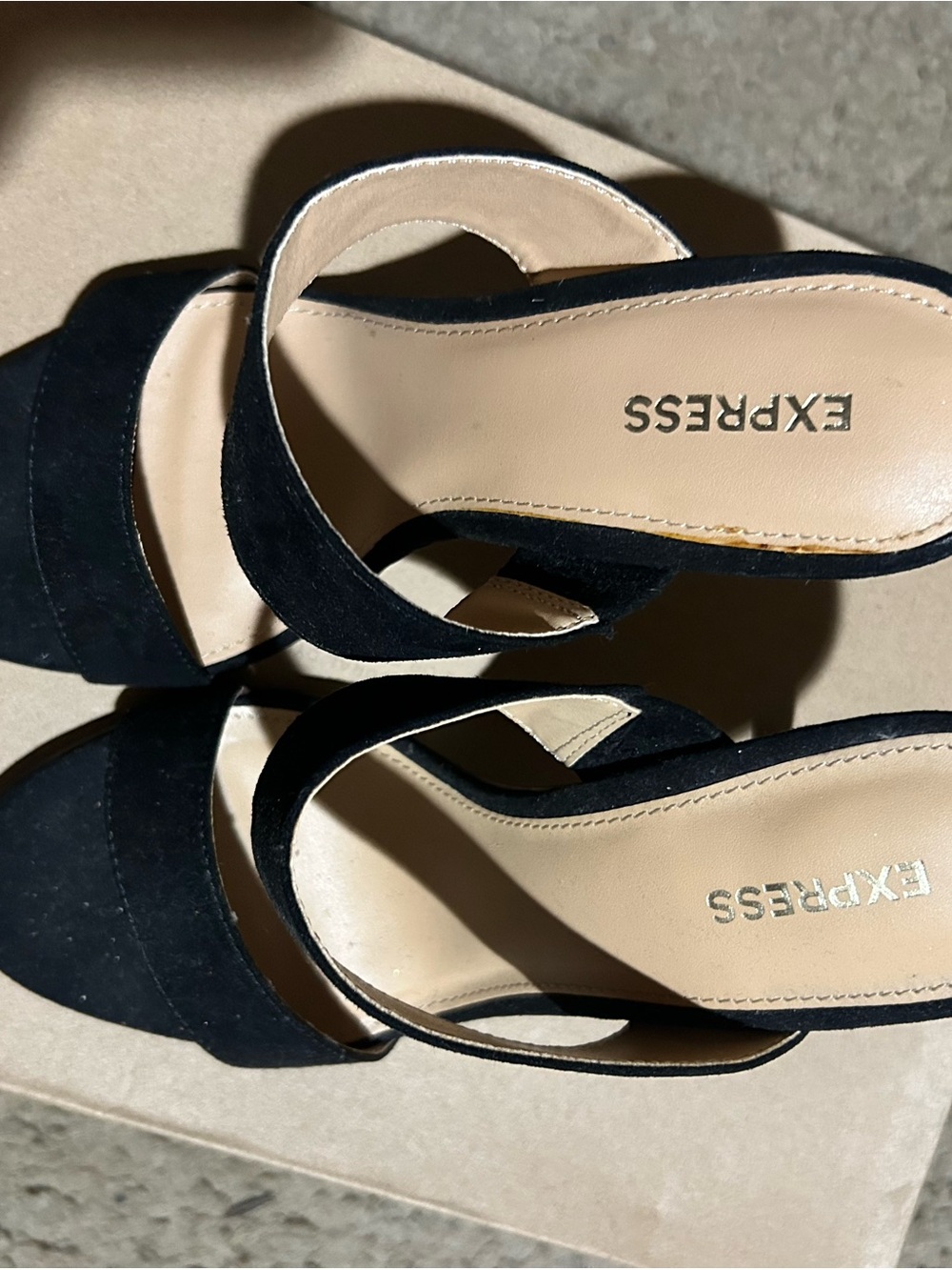 Express Black Suede Open-Toe Slide Heels